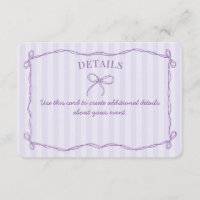 Purple Coquette Bow Pastel Details Invite Insert