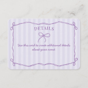 Purple Coquette Bow Pastel Details Invite Insert