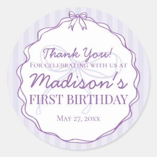Purple Coquette Bow Pastel Lavender Birthday Favor Classic Round Sticker