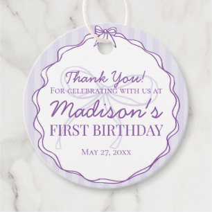 Purple Coquette Bow Pastel Lavender Birthday Favour Tags