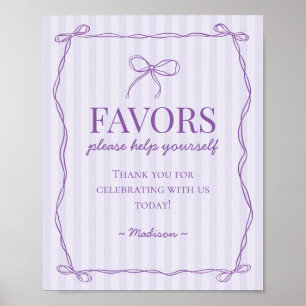 Purple Coquette Bow Pastel Lavender Favors Sign