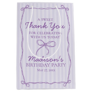 Purple Coquette Bow Pastel Striped Birthday Favour Medium Gift Bag