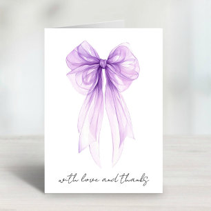 Purple Coquette Bow Watercolor Bridal Shower Thank You Card