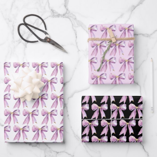 Purple Coquette Bow Wrapping Paper Sheet (Front)