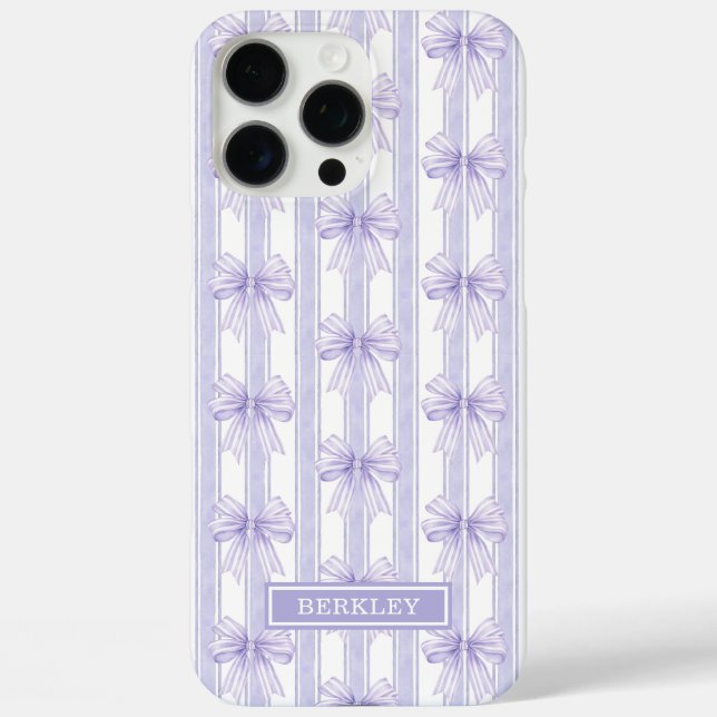 Purple Coquette Bows on Stripes Monogrammed Case-Mate iPhone Case (Back)