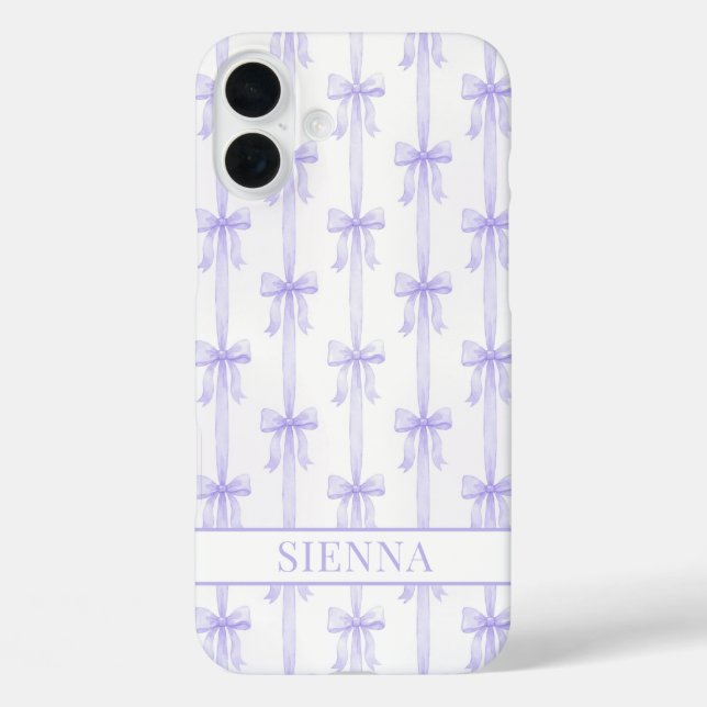 Purple Coquette Bows Striped Monogrammed Case-Mate iPhone Case (Back)