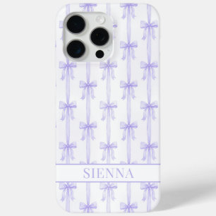 Purple Coquette Bows Striped Monogrammed iPhone 15 Pro Max Case