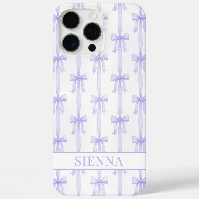 Purple Coquette Bows Striped Monogrammed Case-Mate iPhone Case (Back)