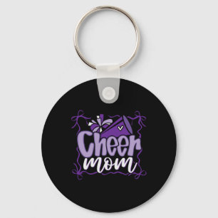 Purple Coquette Pom Poms Bow Cheer Mum Mama Cheerl Key Ring