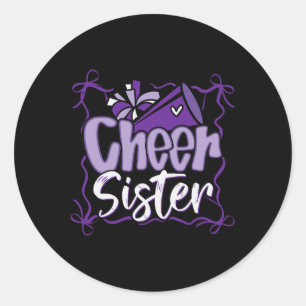 Purple Coquette Pom Poms Bow Cheer Sister Cheerlea Classic Round Sticker
