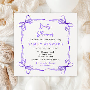 Purple Coquette Ribbon Baby Shower Invitation