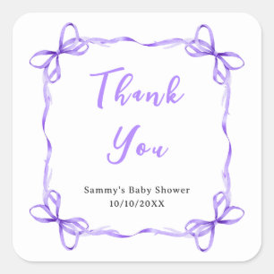 Purple Coquette Ribbon Baby Shower Thank You Square Sticker
