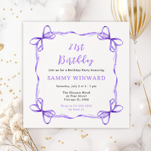 Purple Coquette Ribbon Birthday Party Invitation