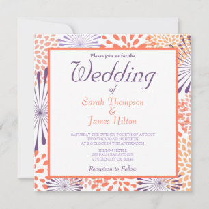 Purple & Coral Floral Blossoms Wedding Invitations