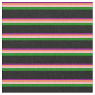 Purple, Coral, Light Pink, Green, and Black Lines Fabric
