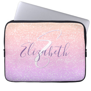 Purple Coral Ombre Sequins Sparkle Monogram Laptop Sleeve