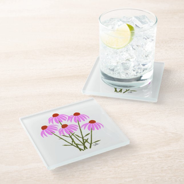 Purple Cornflowers Glass Coaster (Angled)