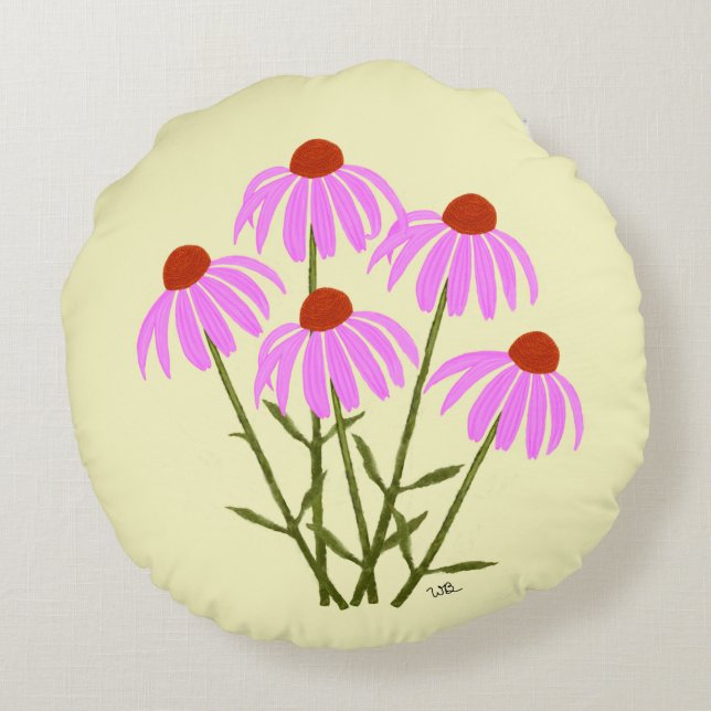 Purple Cornflowers Round Pillow (Back)