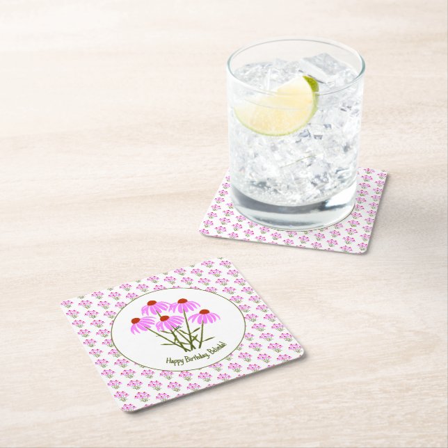 Purple Cornflowers Square Paper Coaster (Insitu)