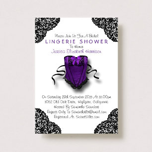 Purple Corset & Black Lace Lingerie Shower Invitation