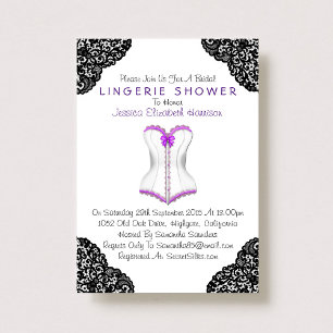 Purple Corset & Black Lace Lingerie Shower Invitation