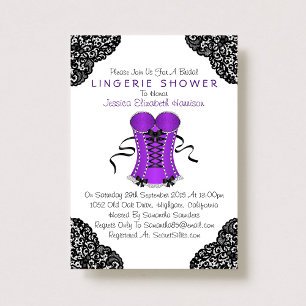 Purple Corset & Black Lace Lingerie Shower Invitation