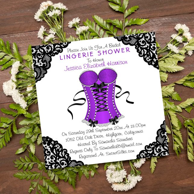 Purple Corset & Black Lace Lingerie Shower Invitation (Creator Uploaded)