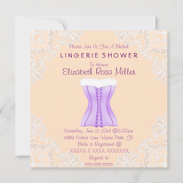 Purple Corset & White Lace Lingerie Bridal Shower Invitation (Front)