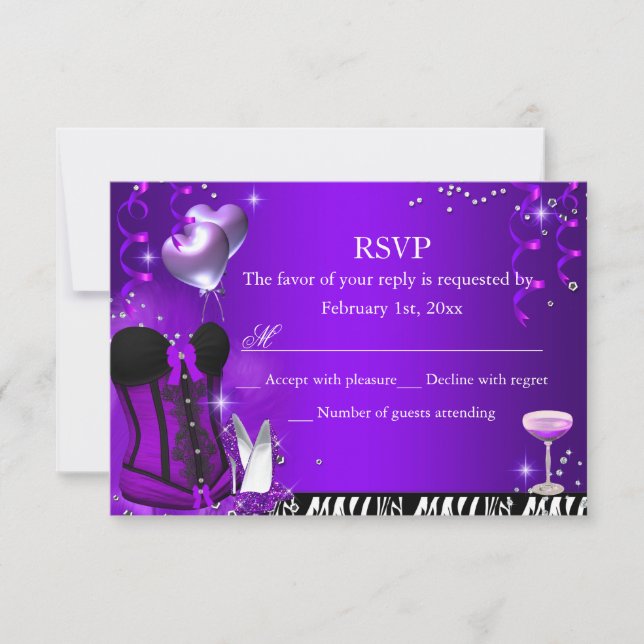Purple Corset & Zebra Bachelorette RSVP (Front)