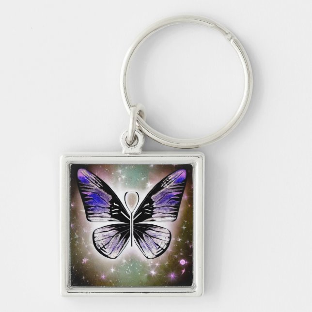 Purple Cosmic Butterfly Key Ring (Front)
