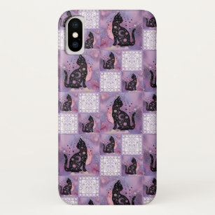 Purple Cosmic Cats Patchwork iPhone/iPad Cases