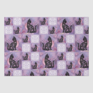 Purple Cosmic Cats Patchwork Pattern  Tissue Paper