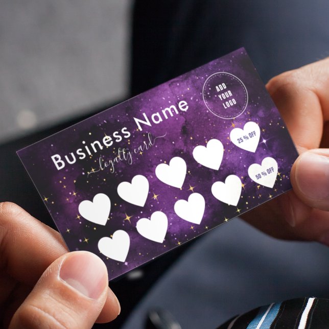 Purple Cosmic Galaxy & Sparkles Social Media Logo Loyalty Card (Creator Uploaded)