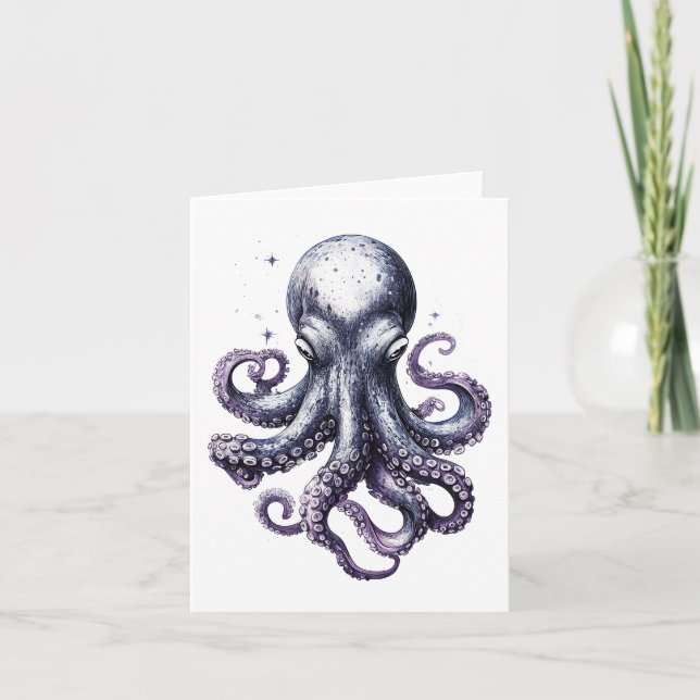 Purple Cosmic Octopus Card for Ocean Lovers (Front)