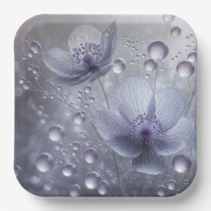 Purple Cosmos and Dew Drops Paper Plate