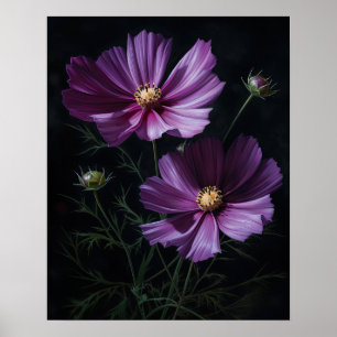 Purple Cosmos Flowers Art Print Poster