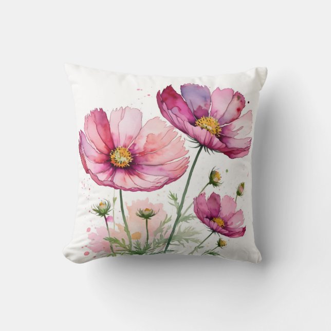 Purple cosmos flowers cushion (Front)