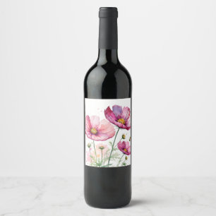 Purple cosmos flowers wine label