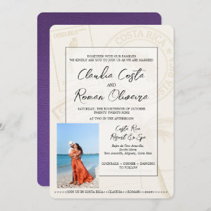Purple Costa Rica Passport Wedding Invitation