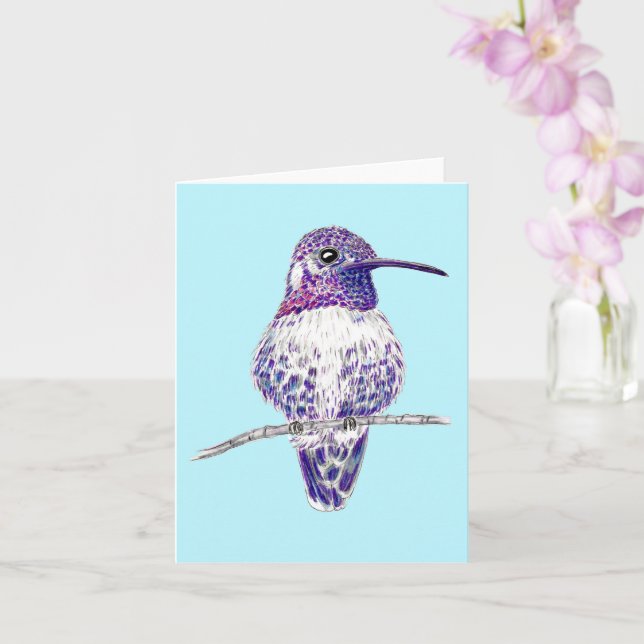 Purple Costas Hummingbird Illustration Card (Orchid)
