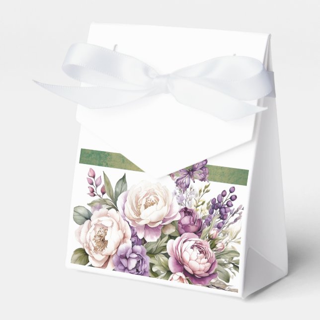 Purple Cottage Floral Bouquet Favour Box (Front Side)