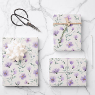Purple Cottagecore Wildflowers Botanical Print  Wrapping Paper Sheet