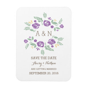 Purple Country Floral Monogram Save the Date Magnet