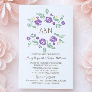 Purple Country Floral Monogram Wedding Invite