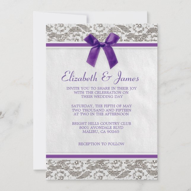 Purple Country Lace Wedding Invitations (Front)