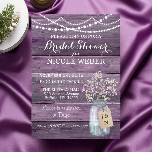 Purple Country Mason Jar Barn Bridal Shower Invite (Creator Uploaded)