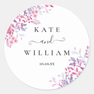 Purple Country Wildflowers Floral Wedding Classic Round Sticker