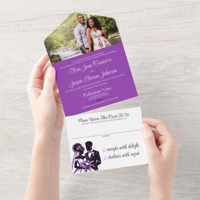 Purple Couple All In One Invitation (Tearaway)