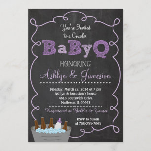 Purple Couples BabyQ BBQ Baby Shower Invitation