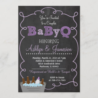 Purple Couples BabyQ BBQ Baby Shower Invitation